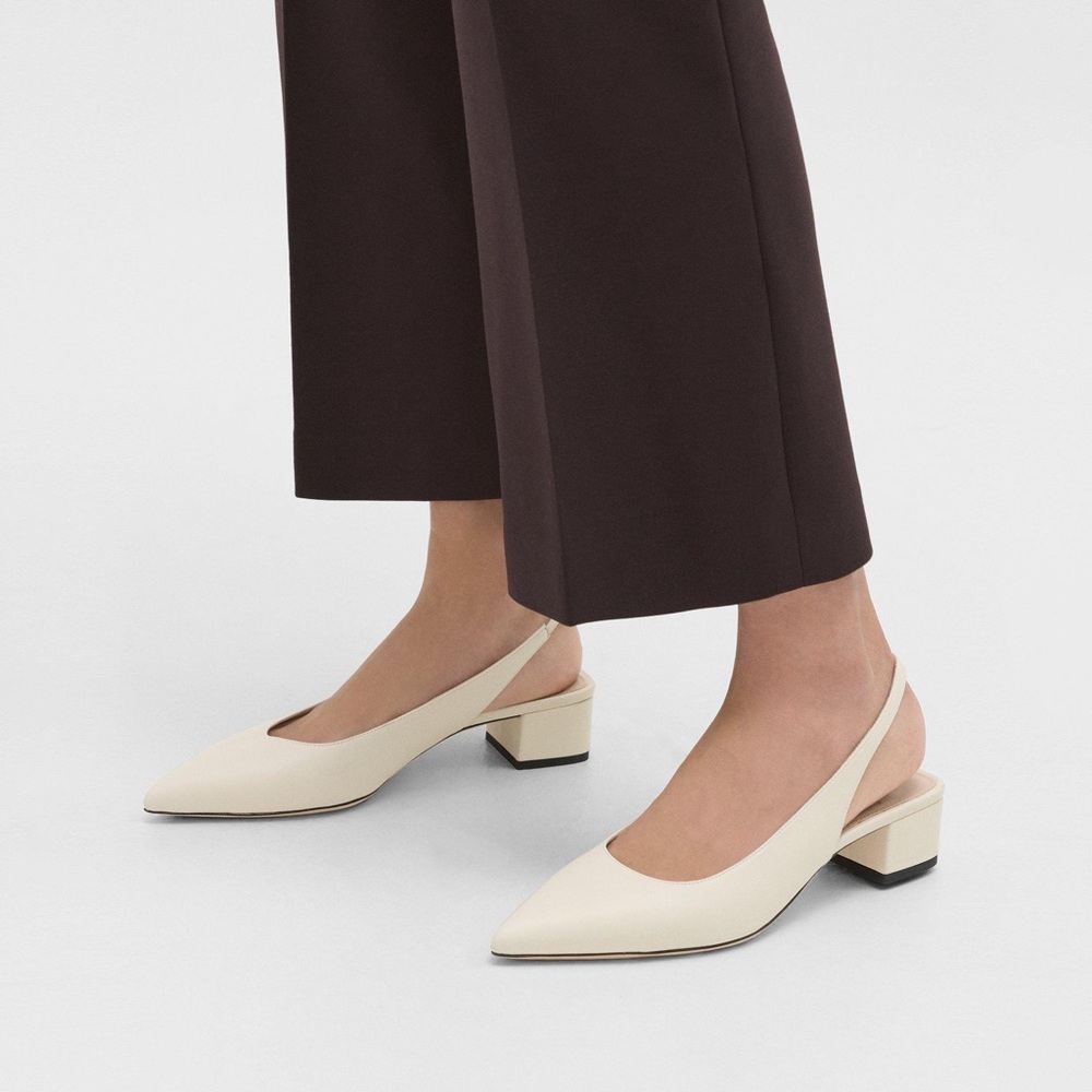 Theory Leather Slingback Pump in Ivory